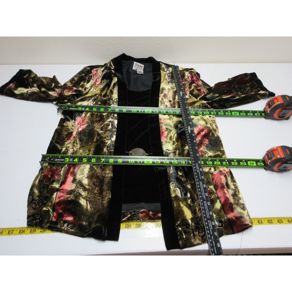 R&M Richards Pant Set Womens Size 14 Floral Velvet 2pc Evening Party Event Black - Picture 11 of 12